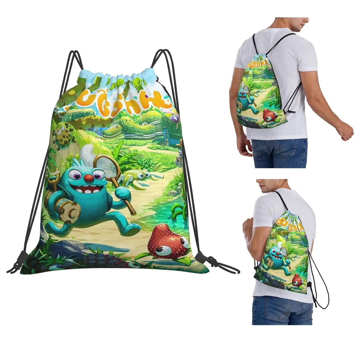 Bugsnax Game Poster Backpacks Casual Drawstring Bags Shoes Bag Book Bags for Man Woman School