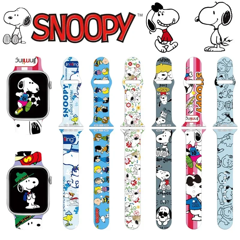 Snoopy Cartoon Silicone Strap for Apple Watch 7 6 5 4 3 2 1 SE Watch Band 38mm 40mm 41mm 42mm 44mm 45mm 49mm Strap Accessories