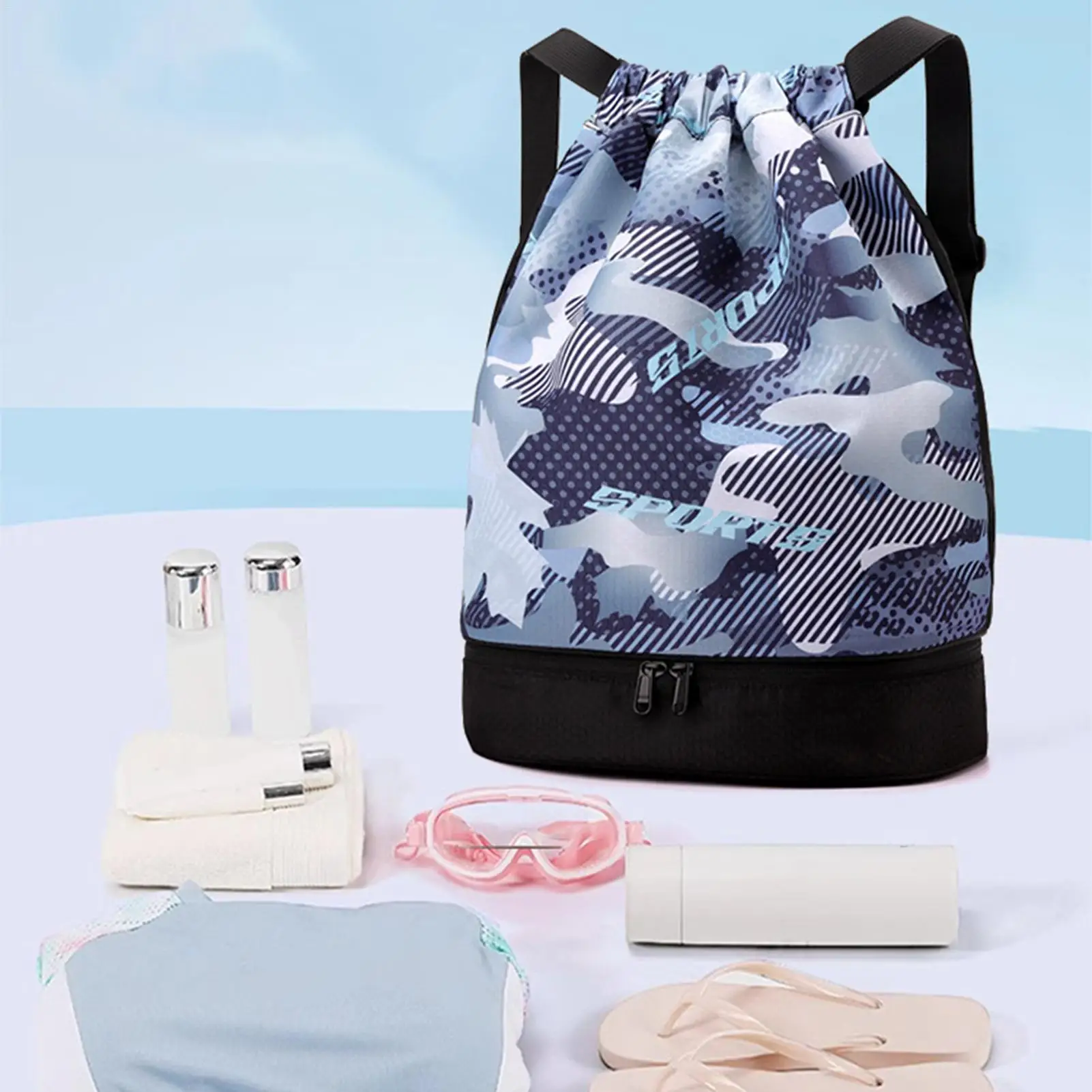 Gym Drawstring Bags Dry Wet Separated Gym Backpack Sports String Bag For Workout Camping Hiking Beach Swimming Dancing Soccer