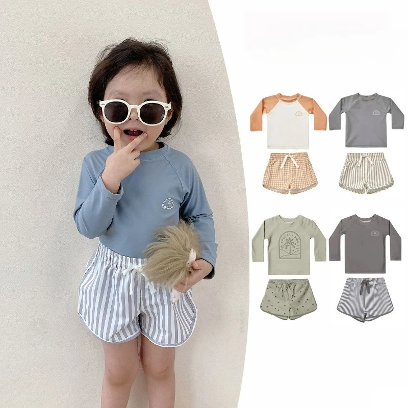 

Summer Two Piece Kids Swimwear 2026 New Breathable Long Sleeve Sun Protection Bathing Suit Quick-Drying Split Swimsuit