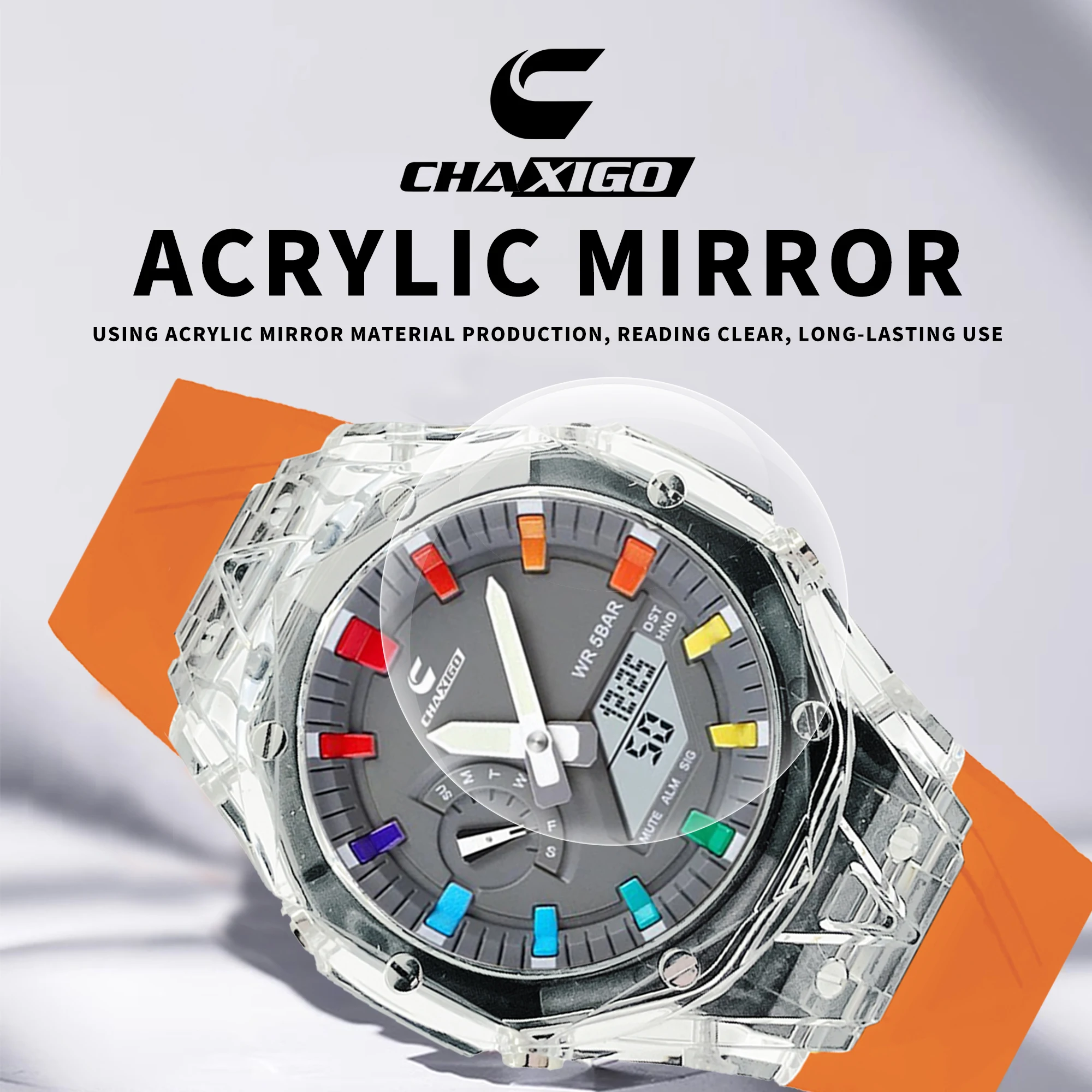 

CHAXIGO Men's Multifunctional Electronic Silicone Strap Watch, Transparent Case, 3ATM Water Resistance