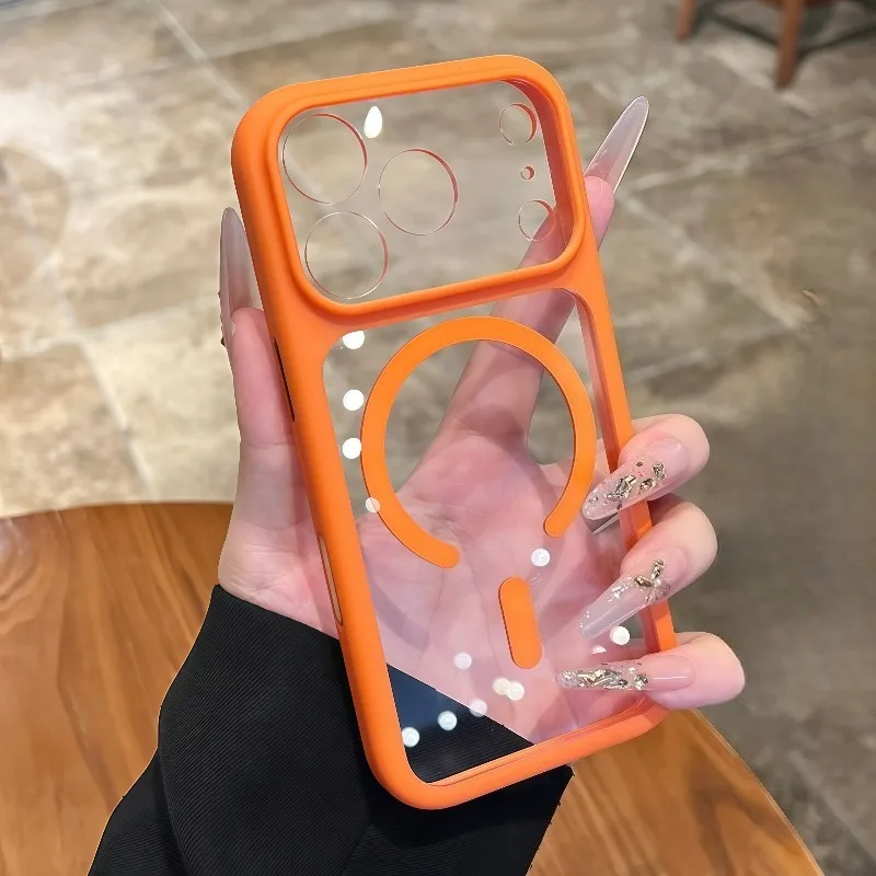 HOCE فاخر واضح المغناطيسي ل Magsafe حافظة آيفون 17 برو ماكس 17 الهواء غرامة حفرة لينة الوفير للصدمات غطاء شحن لاسلكي