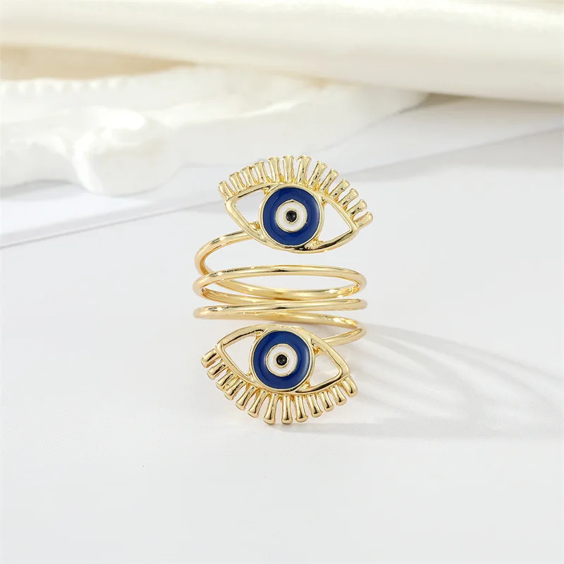 New Hollow Evil Eye Finger Rings For Women Personality Punk Exaggerated Turkish Blue Eye Adjustable Ring Party Wedding Jewelry