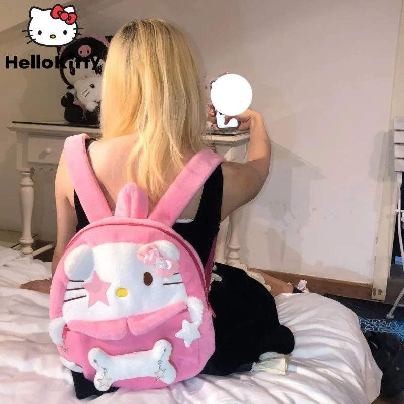 Sanrio Hello Kitty Cartoon Fashion Personality Male Female Backpack Japanese Style Y2k Girl Large Capacity Pink Kawaii Book Bag