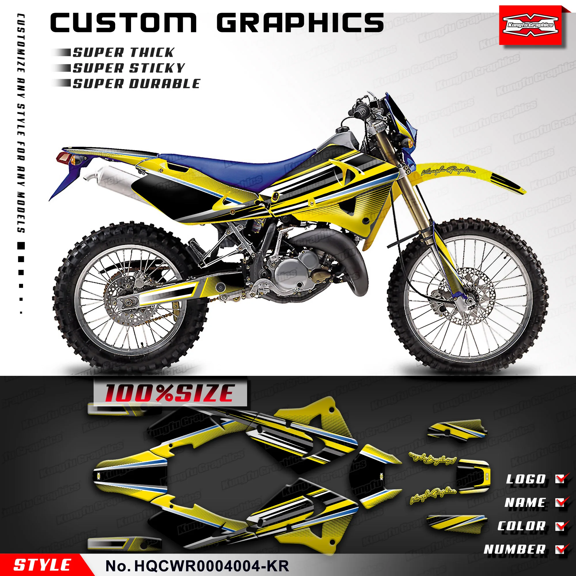 Kungfu-husqvarna wr crのグラフィックステッカー、リフォーム、HQCWR0004004-KR、125、250、450、2000、2001、2002、2003、2004、