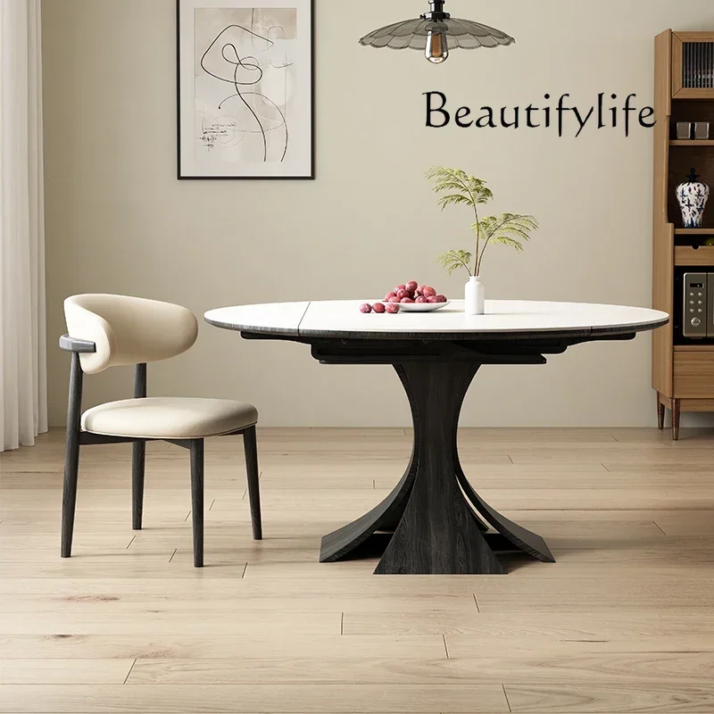 French retro solid wood retractable dining table rock slab household small apartment dining table  стулья для кухни  furniture