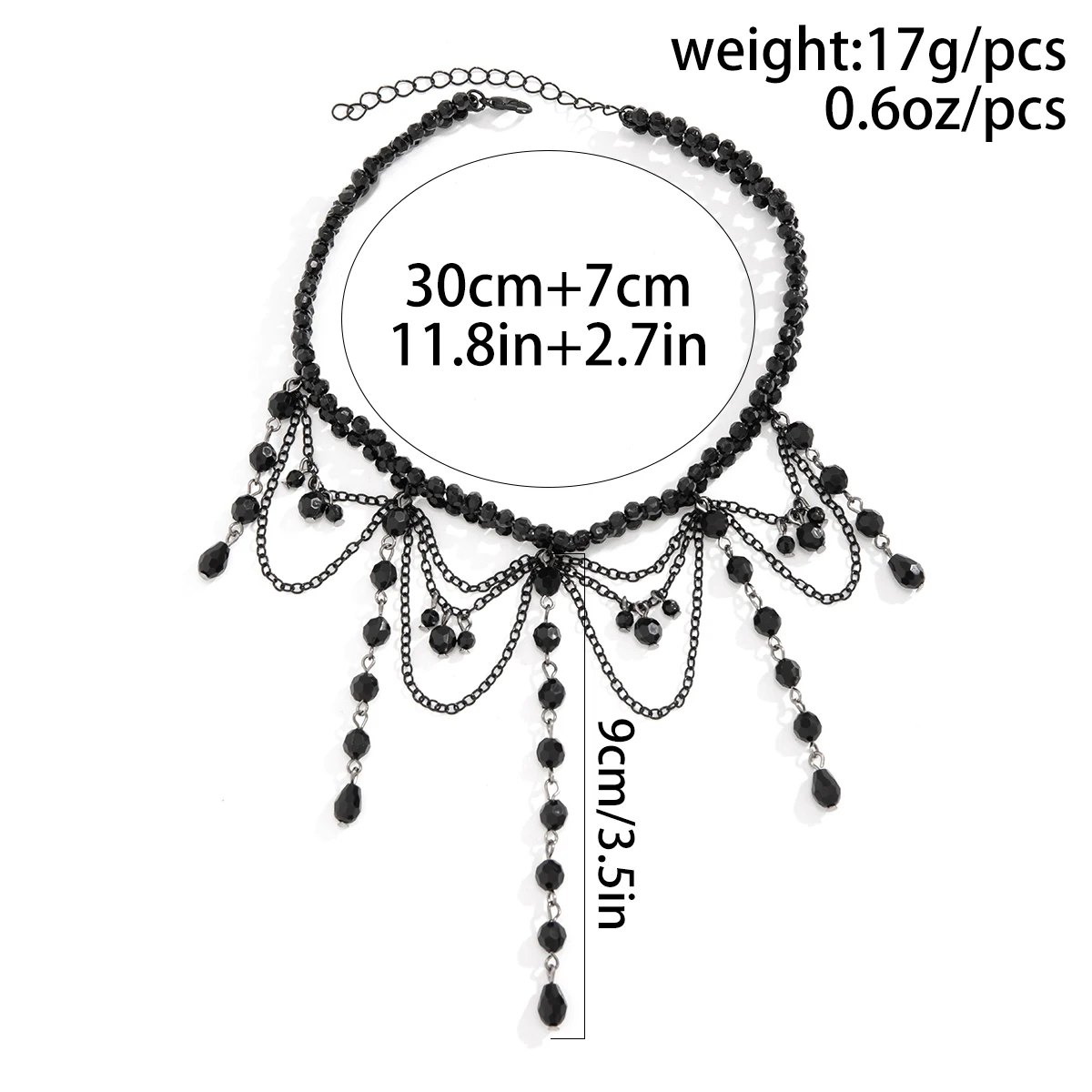 PuRui New Gothic Black Beads Tassel Charm Choker for Women Crystal Short Necklace Neck Chain Punk Jewelry 2024 Girls Party Gifts