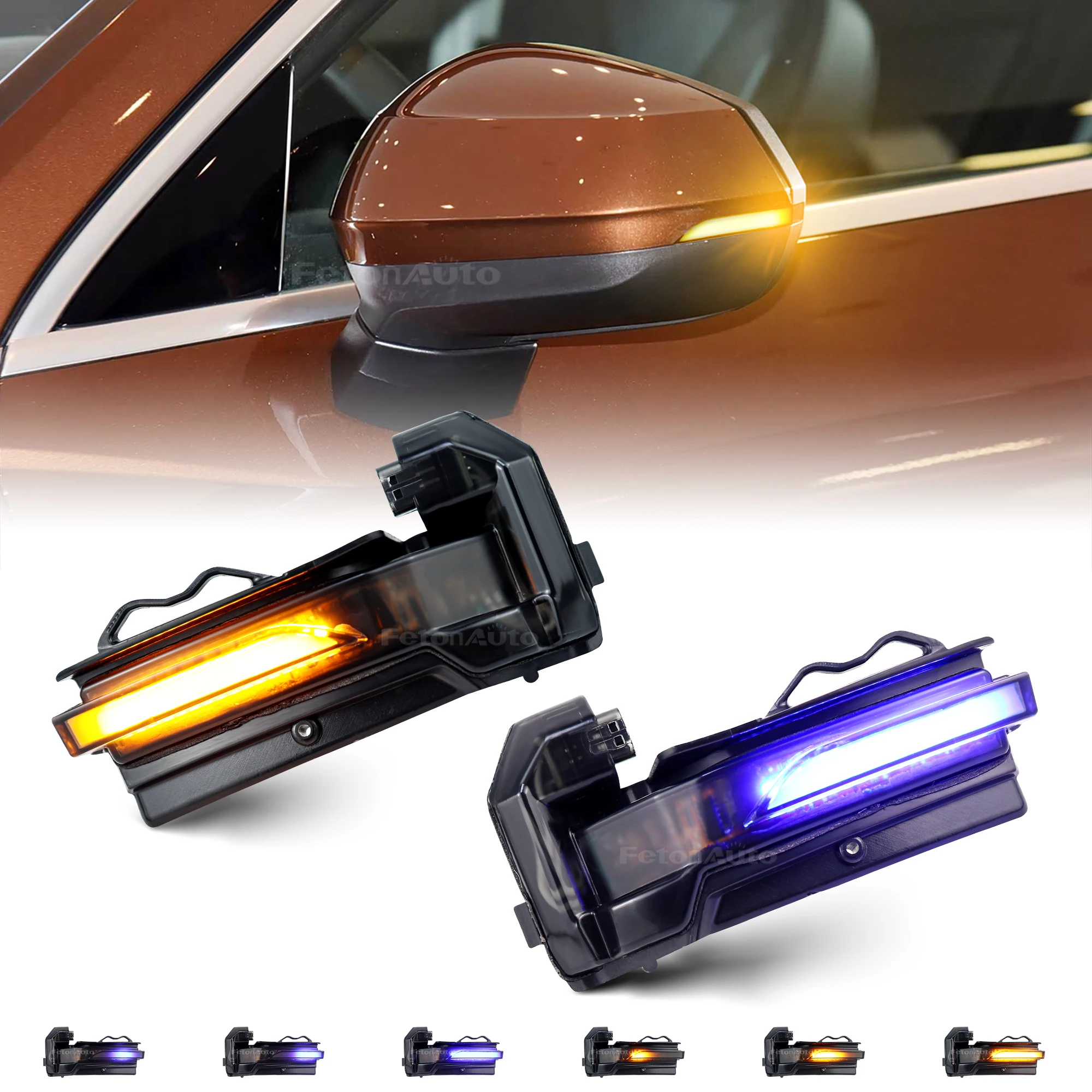 Dynamic Blue Amber LED Flashing Turn Signal Rearview Mirror Light Indicator Blinker For AUDI Q2 2018-2020 Q3 2019-2020