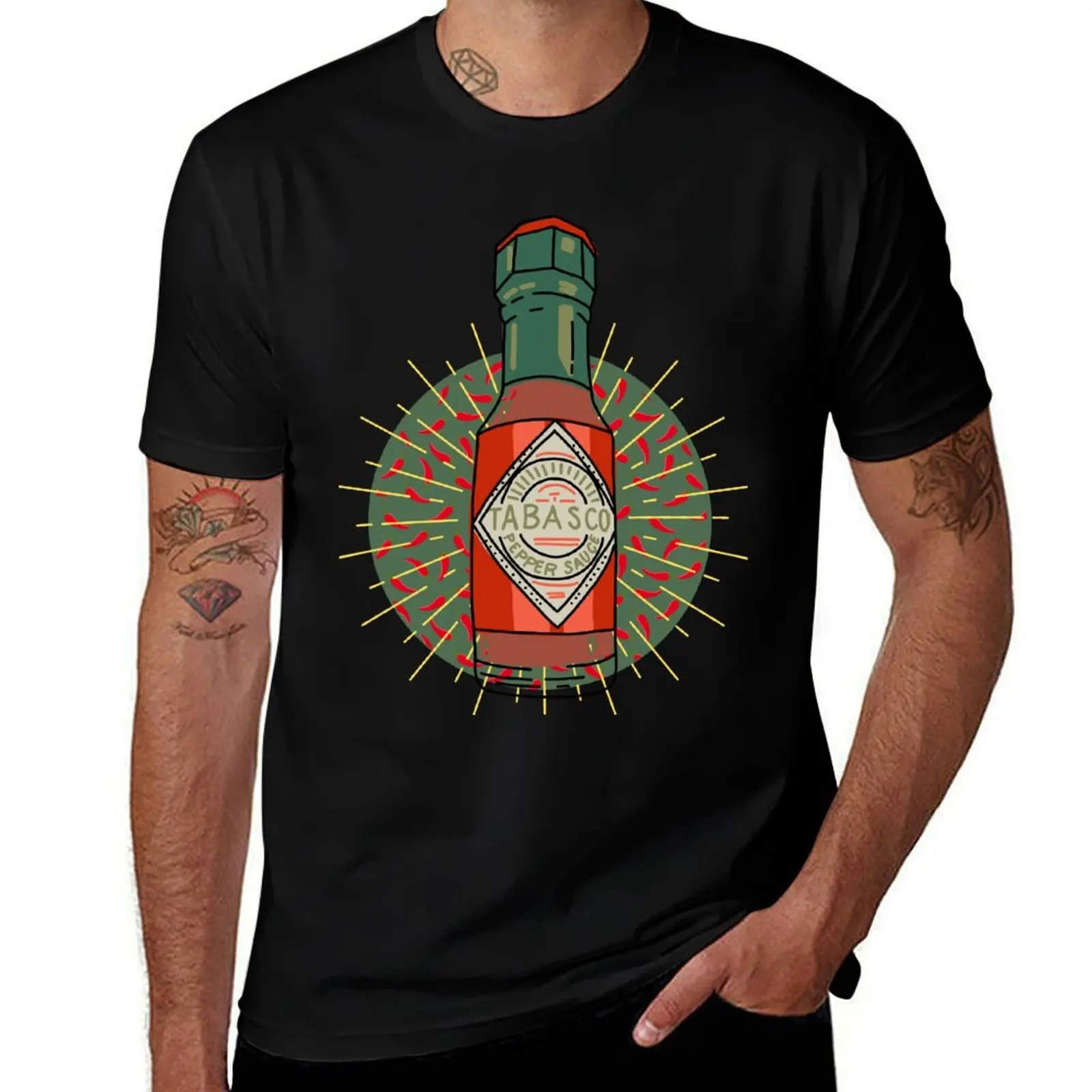 Camiseta de manga corta informal para el día a día con estampado de salsa picante Chili Tabasco - Hot Stuff