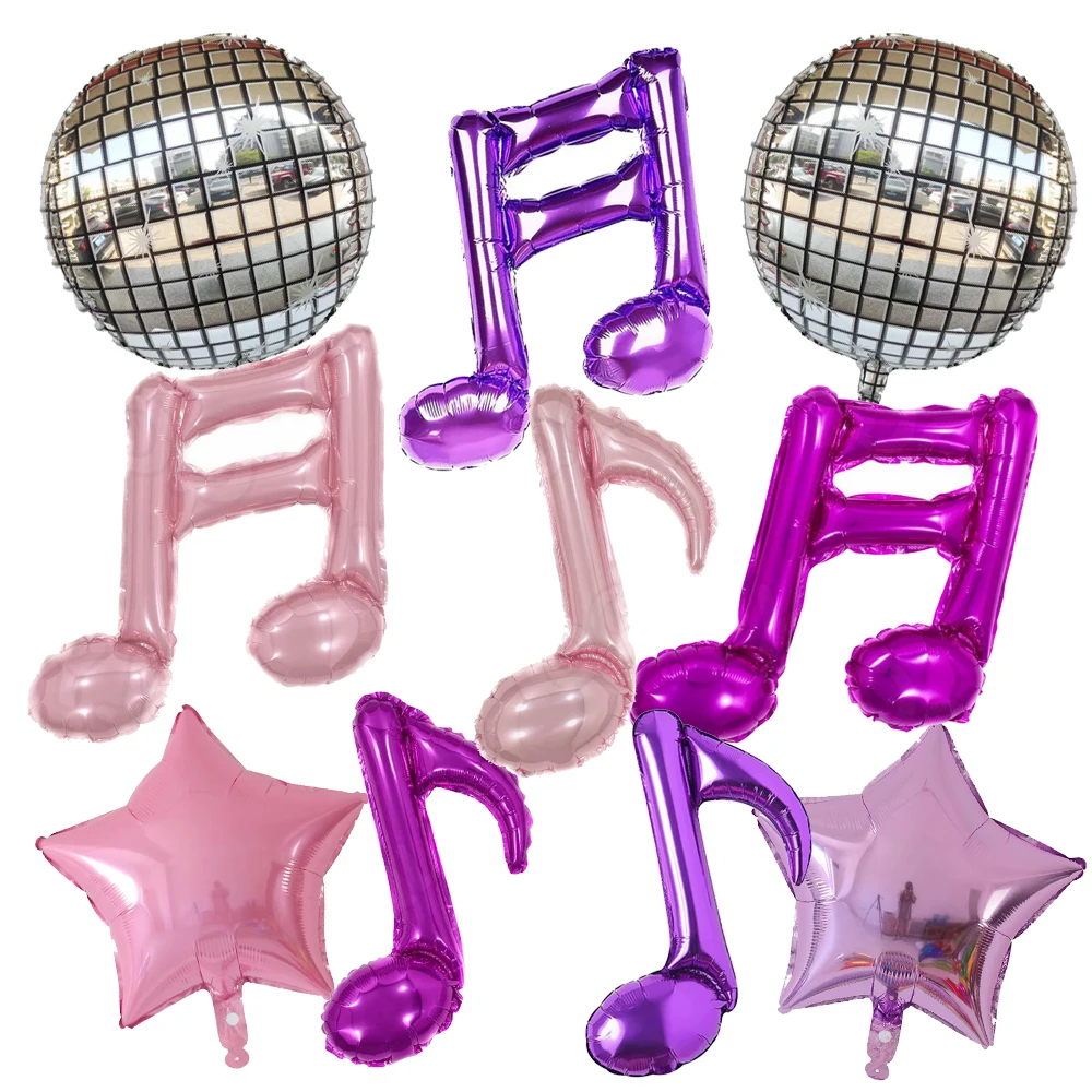 10 Stück Musik-Ballon-Set Aufblasbare Gitarren-Ballons Musiknoten-Discokugel Rock-Themen Geburtstagsparty-Dekorationen