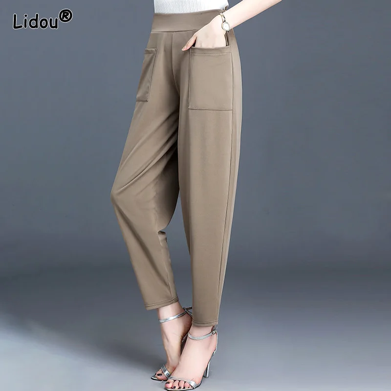 

Office Lady Elastic Waist Blended Ankle-length Pants 2022 New Spring Autumn Women's Clothing Pants Casual Comfortable Fashion