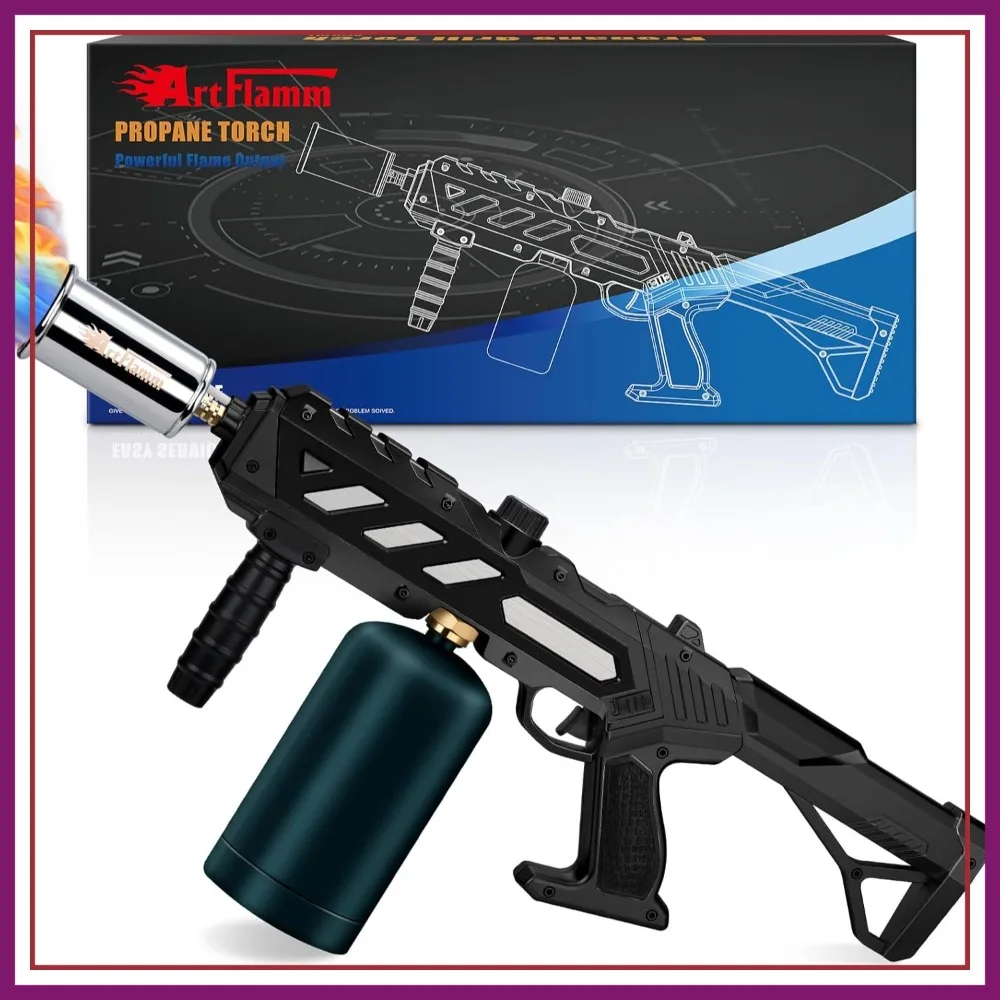 

Powerful Propane Torch Gun, Kitchen Grill Torch with Detachable Design, Adjustable Flamethrower for Searing Steak, BBQ, Welding, Camping Charcoal Lighter (Tank Not Included)