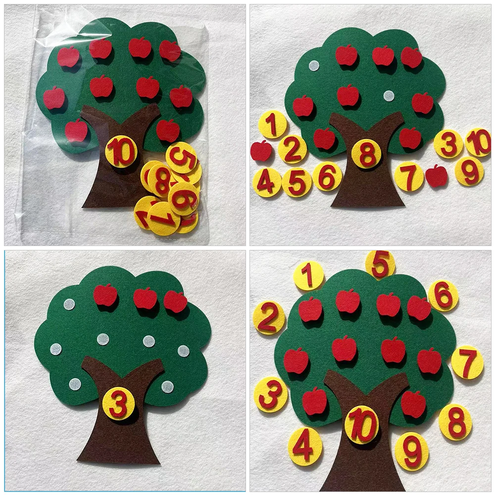 2 Sets Apple Tree Numbers Digital Matching Game Felt Board Counting Apples Supply Non-woven