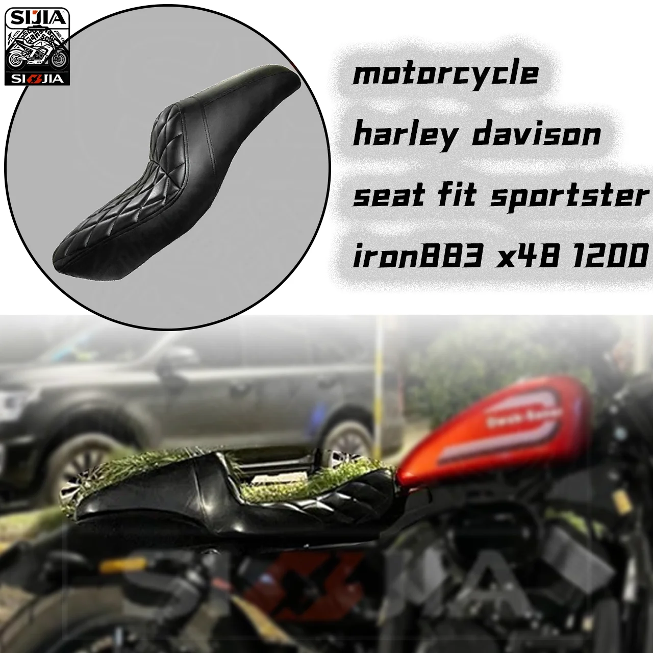 

Front driver leather passenger pillow double seat for Harley XL883 1200 X48 72