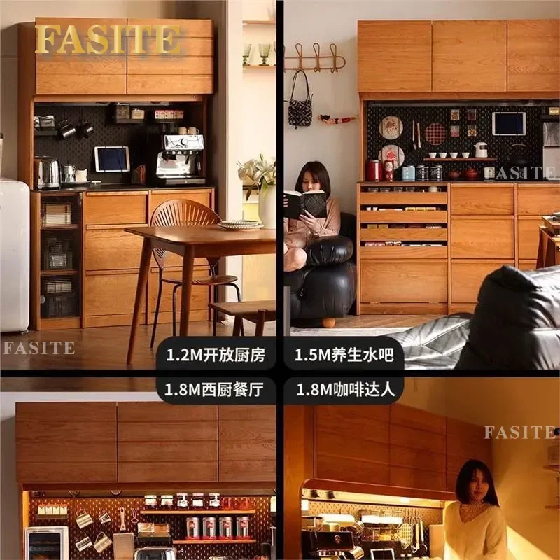 Nordic Simple Solid Wood Cherry Side Cabinet Rock Slab Storage High Cabinet Against Wall Locker for Black Walnut