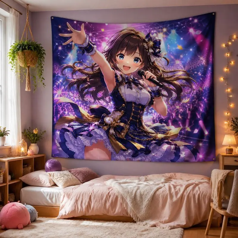 VIKAMA Pop Idol Girl Anime Tapestry, Galaxy Neon Wall Hanging, Cute Rock Aesthetic Blanket for Teen Bedroom Dorm Party Decor