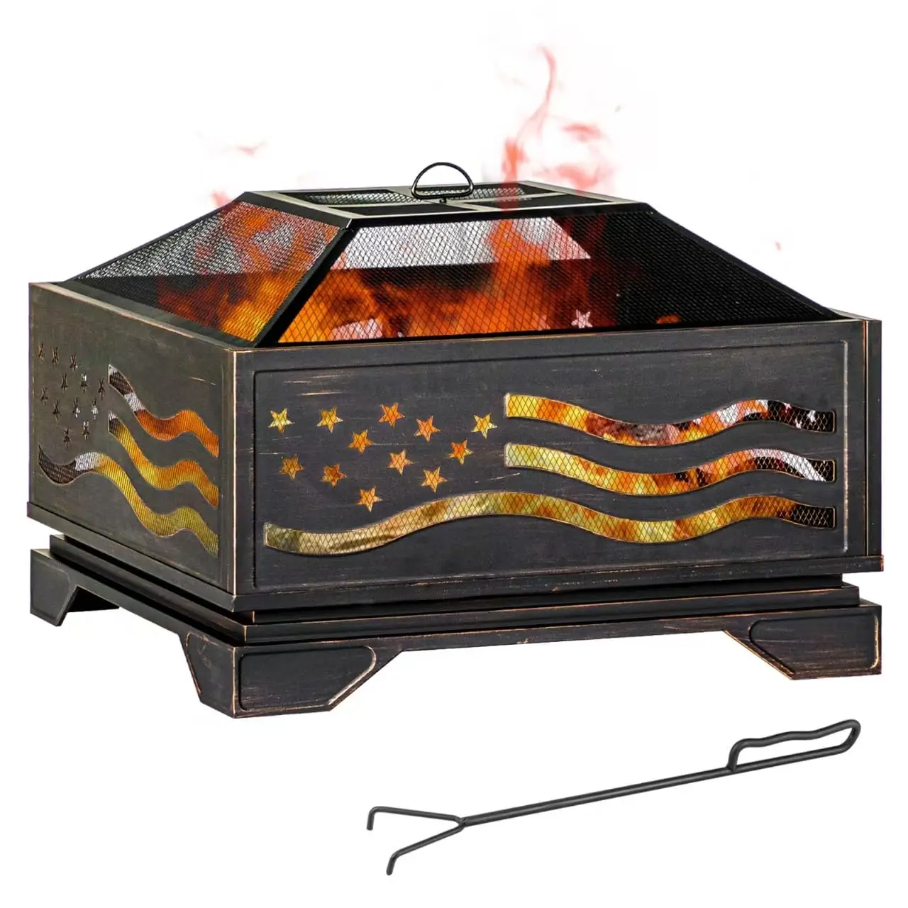 Outdoor Fire Pits with Fire Poker,Metal Wood Burning Firepits for Outside Yard Bonfire Patio Garden Camping