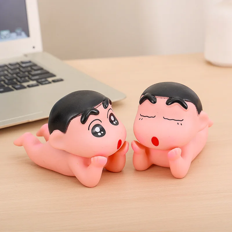 Crayon Shin-Chan Anime Figure Cartoon Kawaii Phone Holder Desktop Ornaments Model PVC Collection Statue Birthday Toys Gifts