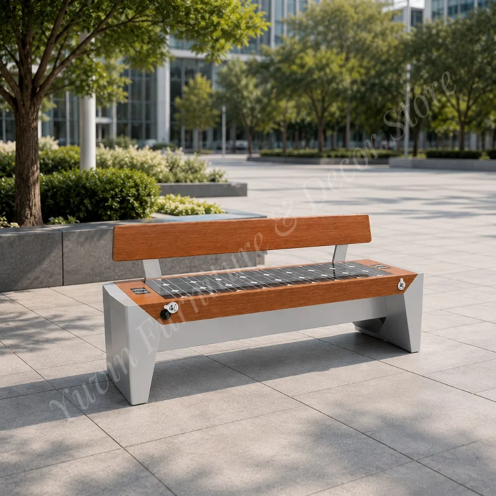 High Quality Modern Solar Powered Stainless Steel Waterproof Smart Patio Bench for Parks MallsSolar Smart BenchPublicsolar Bench
