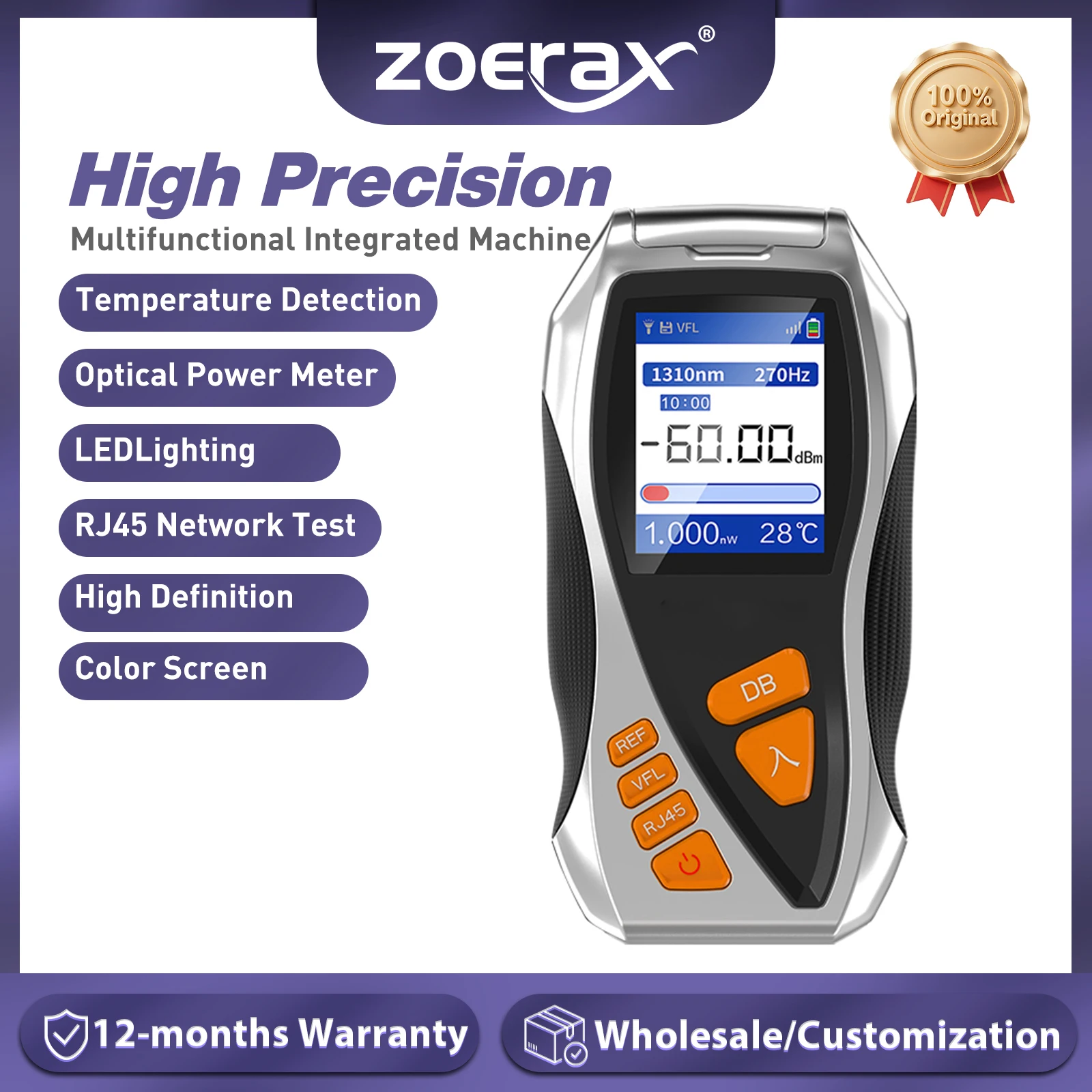 ZoeRax 5 in 1 RJ45 Tester Optical Power Meter Measurement All-in-One Fiber Optic Visual Fault Finder OPM（No batteries included)