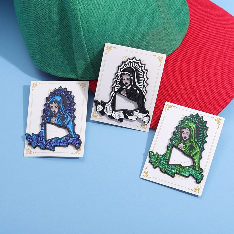 Kreative dekorative Metall Unsere Liebe Frau von Guadalupe Hut Pins Retro Broschen mexikanische Emaille bemalte Pin Kleidung Zubehör
