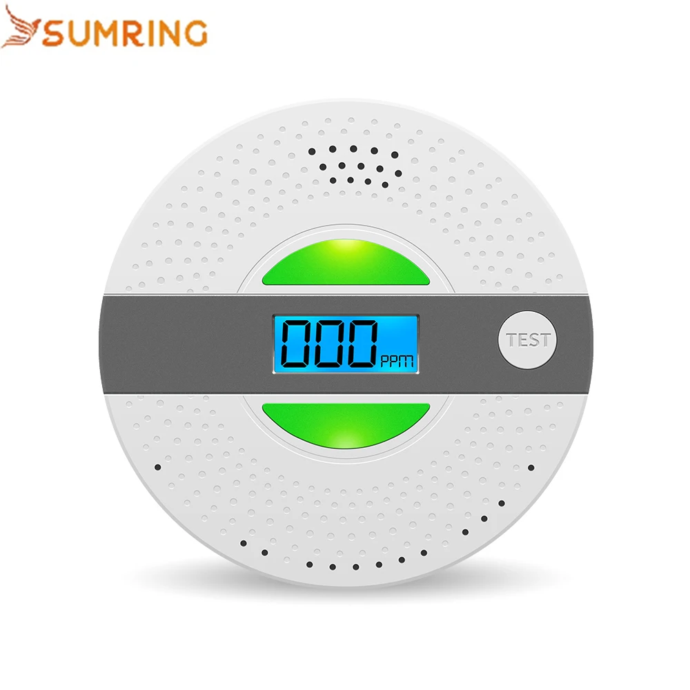 SUMRING 2pcs Independent Household Smoke Alarm Detector and Combination CO Gas Carbon Monoxide Detector For Home Security