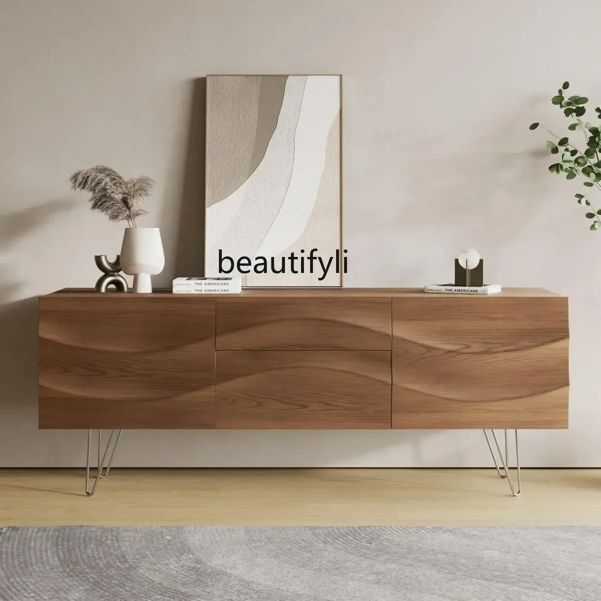 

K185 Nordic Solid Wood Modern Minimalist Living Room Storage Cabinet Ash Log Sideboard Cabinet