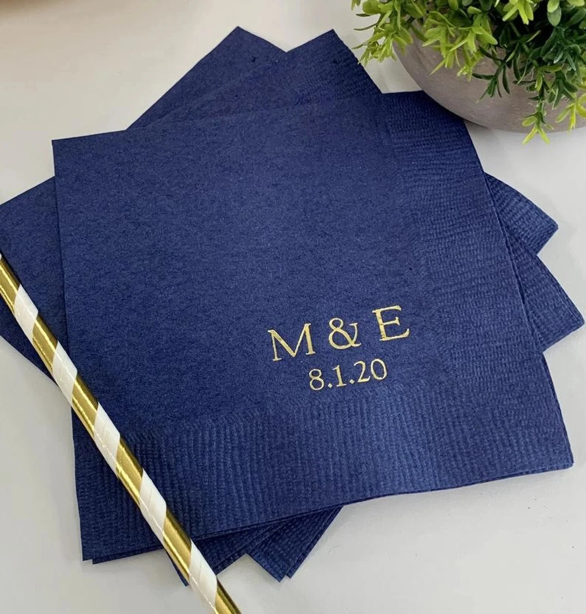 50pcs Custom Modern Monogram Printed Wedding Napkins | Simple Black and White Initial Cocktail Napkins for Wedding Reception | B