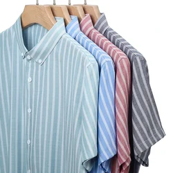 New Men's Casual Striped Short Sleeved Lapel Cotton Shirt for Summer Fashion Comfort No Ironing Wrinkle Resistant Top