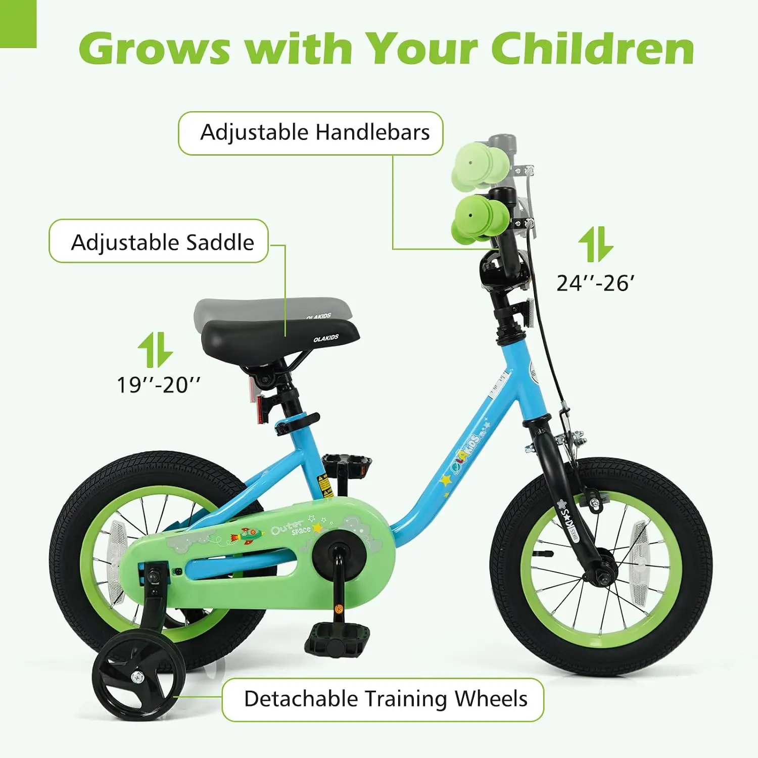 Toddler Bike for Boys Girls Age 3-8, 12 14 16 Inch Kids Bicycle with Training Wheels, Space-Themed Children's Bicycle, Adjustable Seat & Handlebar, Handbrake, Coaster Brake, Safety Bell