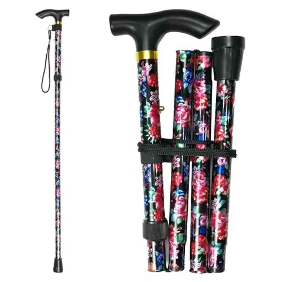 

Folding Cane, 5-Level Adjustable Height Lightweight Portable Foldable Walking Canes with Wrist Strap and T Handle for Men Women