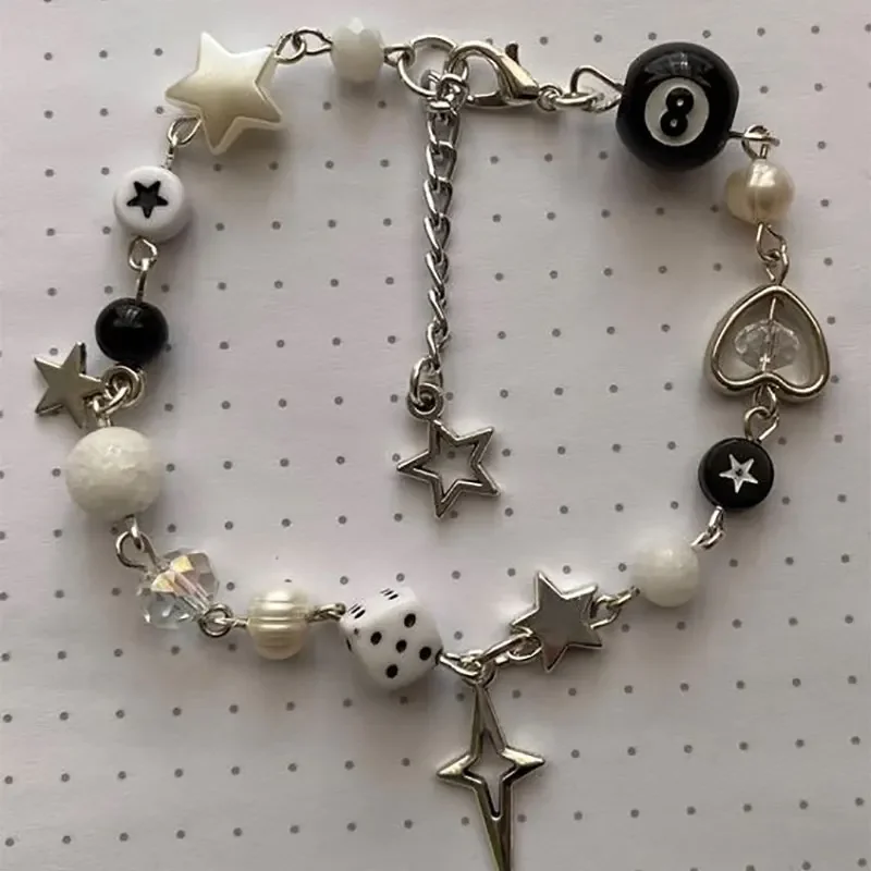 Handmade No. 8 ball star beaded dice bracelet coquettish y2k gothic bracelet