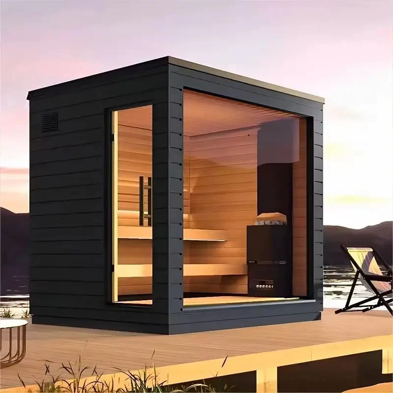 Custom 2-6 Persons Outdoor Hemlock/Red Cedar Solid Wood Steam With Stove Traditional Large Size Sauna Room
