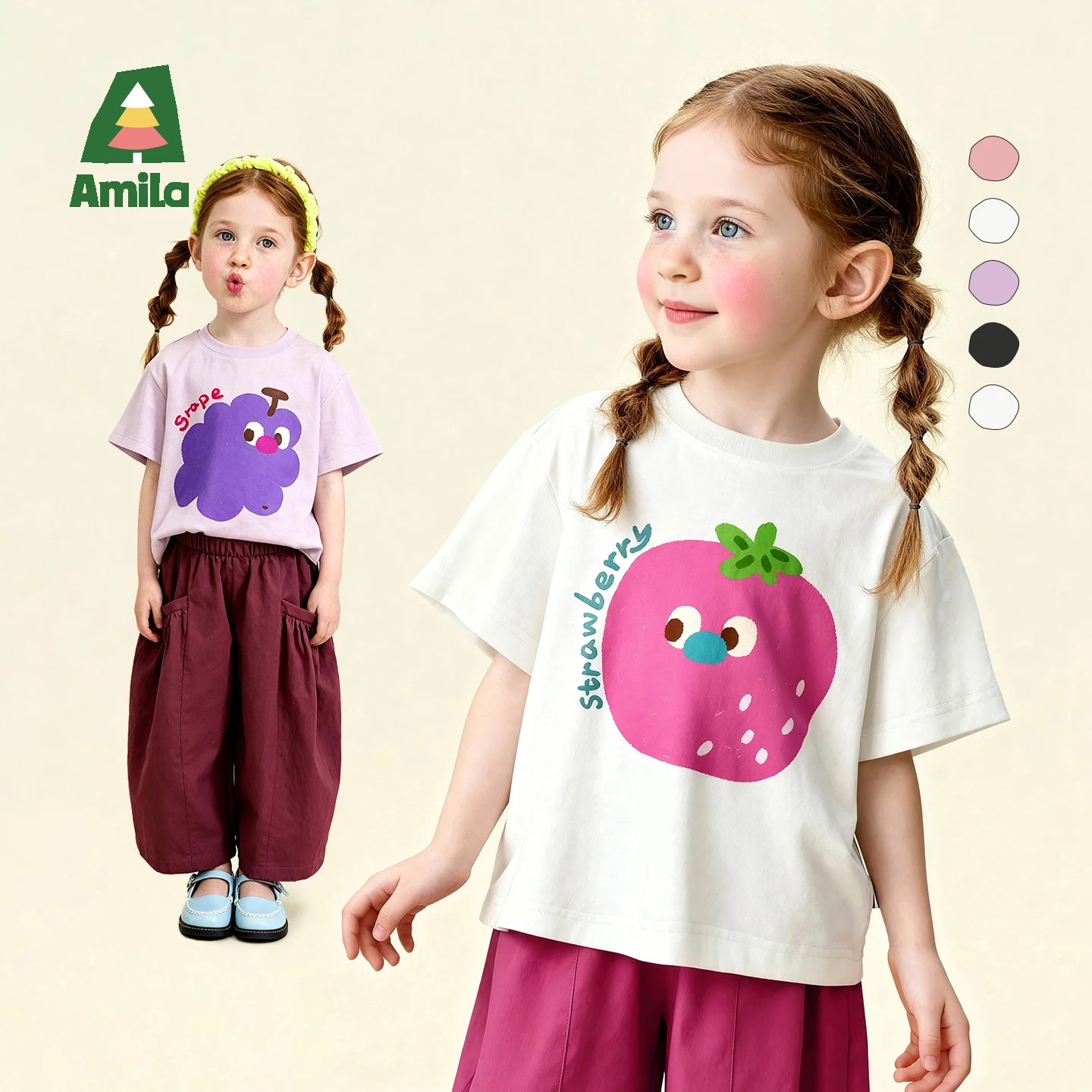 Amila 2026 Summer New Children's T-Shirt Featuring Fun Fruit Prints  Cute And Casual Short-Sleeved Tops For Both Boys And Girls