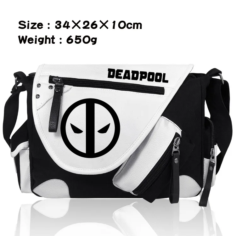 Deadpool PU Leather Casual Black and White Crossbody Bag Cartoon  Students Backpack Shoulder Bags Luggage  Bags for Men