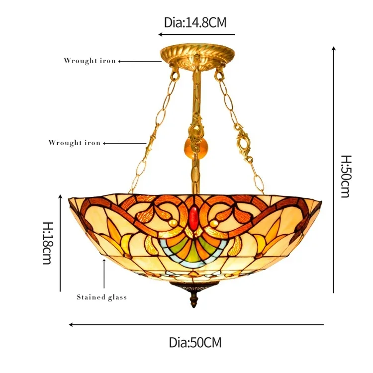 20 Inch Classic Baroque Retro Cealing Lights Ceiling Tiffany Stained Glass Restaurant Bar Club Bedroom Upward Pendent Lamp