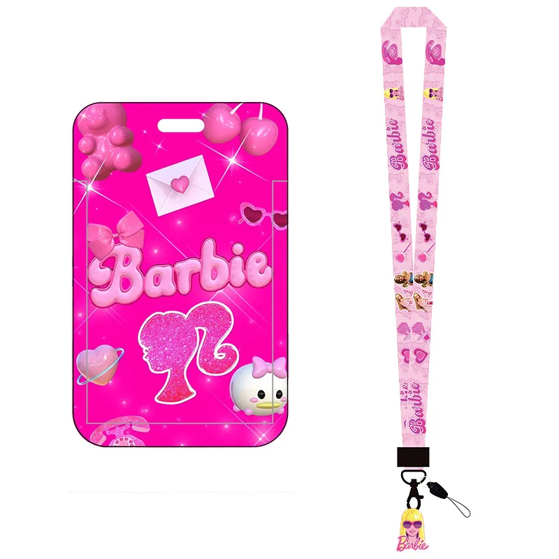 Barbie Identification Card Holder Cartoon Cute Boys Girls Kids Campus Hanging Neck Long Rope Card Sleeve ID Card Protective Case