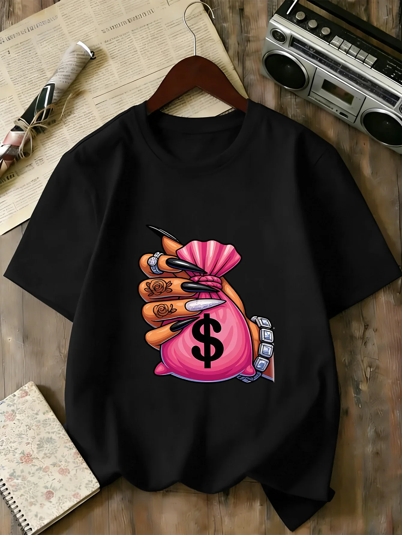 Tattoo Hand Money Bag Kids Tee Trendy Graphic Print Boys Girls Family Matching Cotton Summer Short Sleeve Basic Children Tshirt