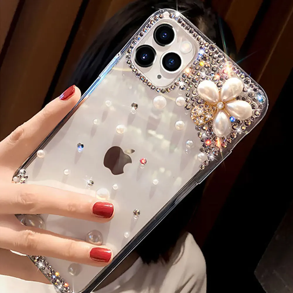 

Clear Soft Case Cover with Pearl, Luxury Phone Cases for Xiaomi Redmi 9A Note8 Note10S Note11 12Pro