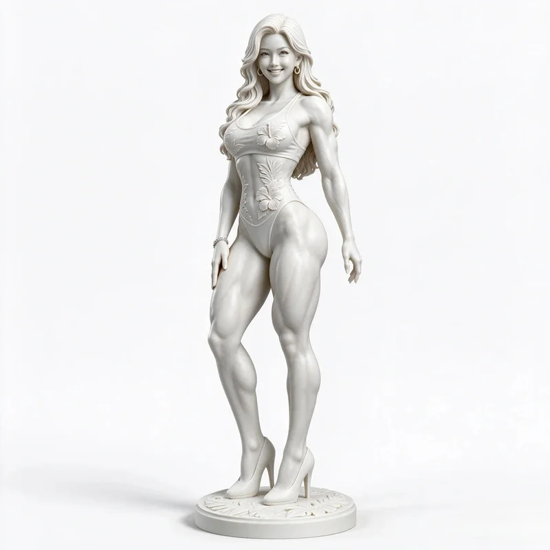 Sexy Female Bodybuilder Fitness Statue Muscular Woman Gymnast Figure Floral Swimsuit Resin Desktop Ornament Home Decor Gift