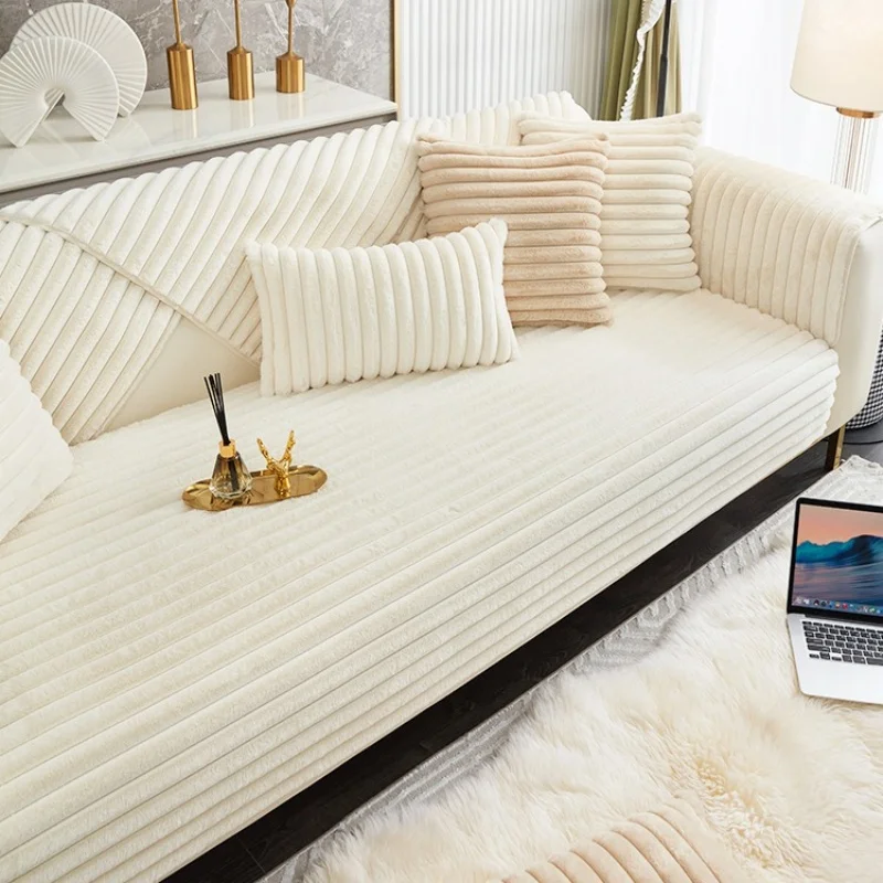 Verdickter Plüschstreifen-Imitat-Kaninchenfell-rutschfester Sofabezug, für Winter, Wohnzimmer, Couch, Sitzdekoration, Schonbezug, Sofa-Handtuch – Detail 5