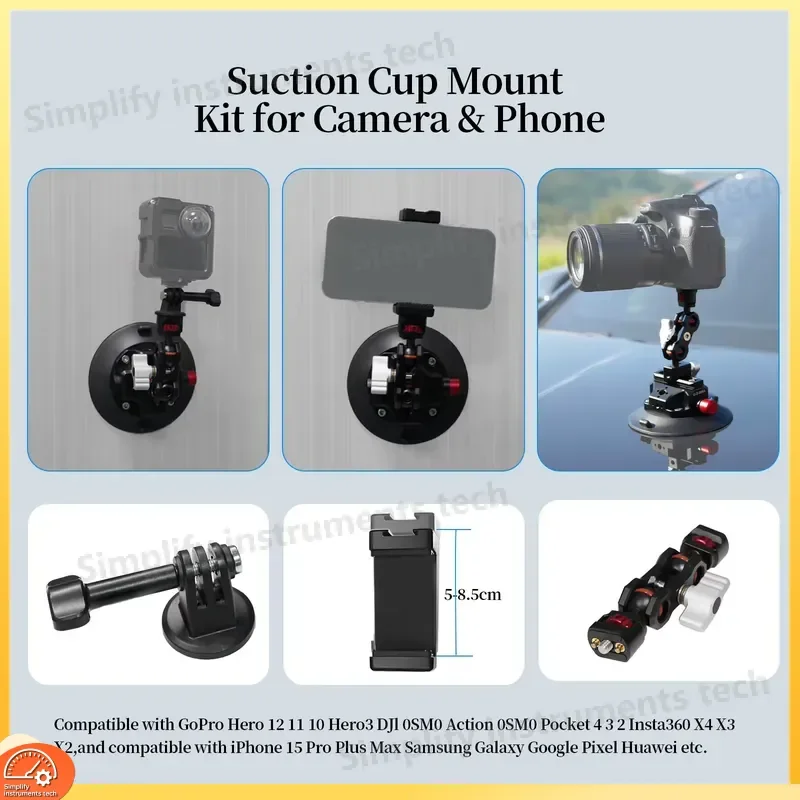 Heavy Duty 4.5 Inch Suction Cup Mount with 360 Degree Magic Arm Universal Car Camera Holder for DJI Osmo Insta360 X5 Action
