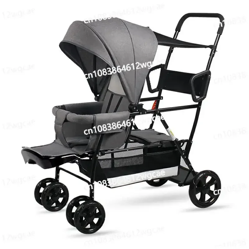 Sit and Stand Tandem Stroller, Lightweight Twins Carriage with Toddler Platform, Suit for 0-7 Ages Kids