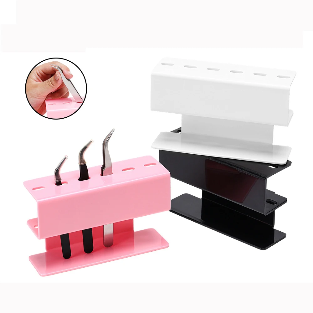 6 Holes Acrylic Tweezers Holder Lash Eyelash Tweezers Stand Display Organizer for Professional Eyelash Extensions Supplies