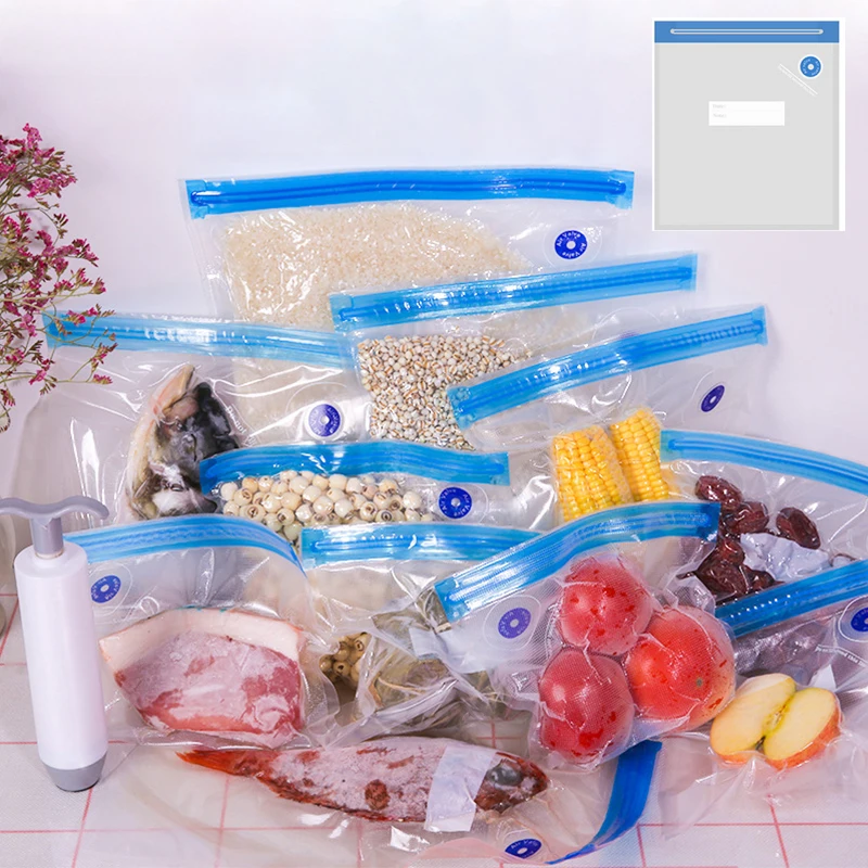 Vacuum Zipper Bags Vacuum Food Sealer Bags Storage Reusable Bags with Double-layer Zippers Meat Vegetable Freezing Keep Fresh