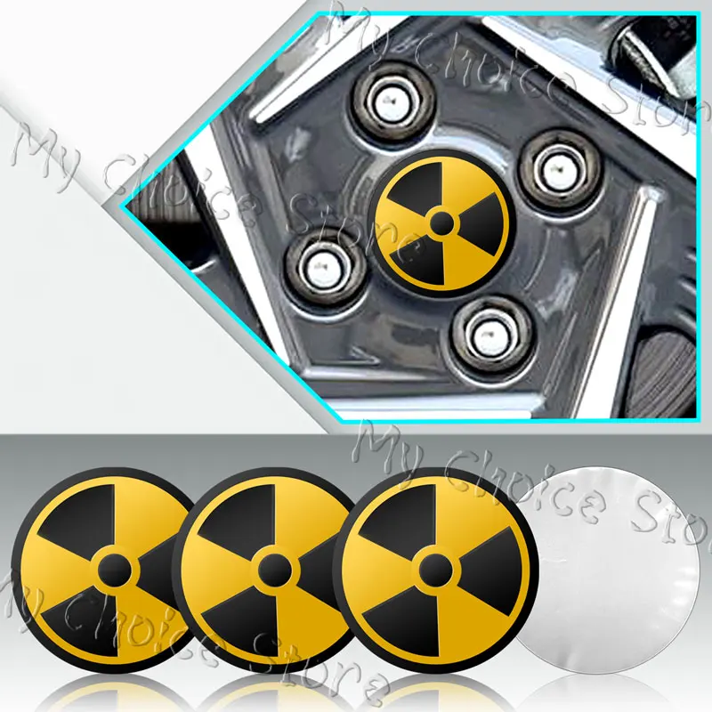 Danger Nuclear Bomb Weapon Sign Logo Emblem Aluminum Car Wheel Center Cover Sticker Hub Cap Decals For Universal Cars Decor 4Pcs