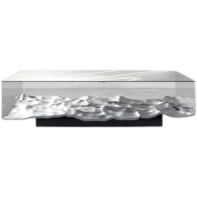 

Tempered Ultra-White Wave Water Ripple Acrylic Tea Table Modern Art Style Living Room Coffee Table