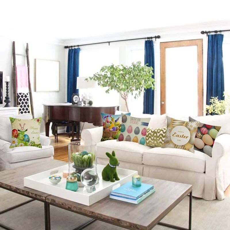 Happy Easter Egg Pillowcase Linen Cushion Cover Decoration Home Living Room Sofa Car Throw Pillow Covers 45X45cm