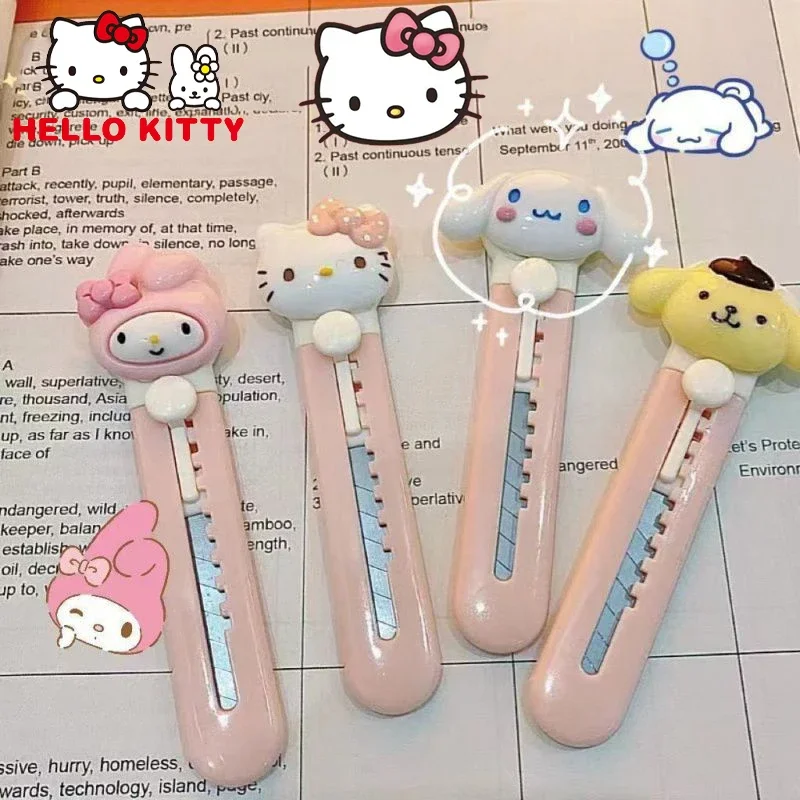 مرحبا كيتي سكّين متعدّد الاستخدامات لطيف أطفال قرطاسية فتاة محمول مصغّر أونبوكسينغ أداة ورقة تمزيق سكين مكتب اللوازم المدرسية هدية