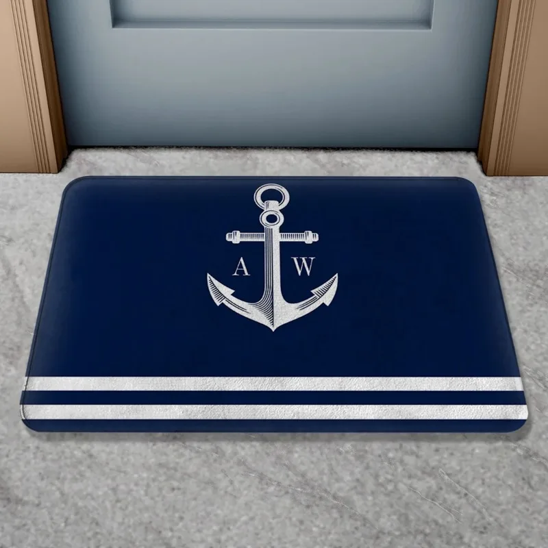 Anti-slip door mat, nautical compass sailboat rope anchor decorative floor mat, indoor and outdoor bathroom carpet